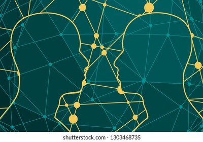 Silhouette of a men head. Mental health relative vector brochure, report or flyer design template. Scientific medical designs. Human communication