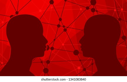 Silhouette of a men head. Mental health relative vector brochure, report or flyer design template. Scientific medical designs. Human communication