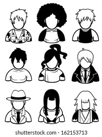 Silhouette men icon set in different costume fashion culture style and era such as hipster, mafia, businessman, afro, and samurai, create by cartoon vector