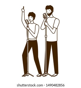 silhouette of men with microphone on white background