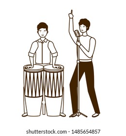 silhouette of men with musicals instruments on white background