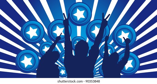 silhouette men over blue background with stars vector
