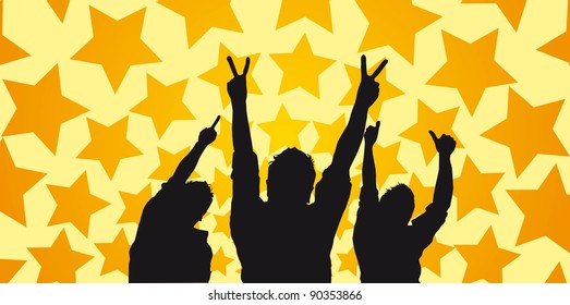silhouette men over yellow background with stars. vector