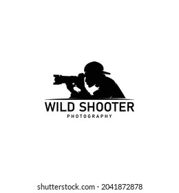 Silhouette men photographer who is looking at the camera. Vector illustration.