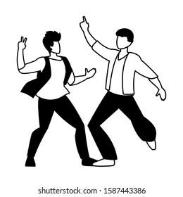silhouette of men in pose of dancing on white background vector illustration design