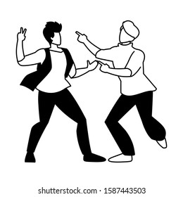 silhouette of men in pose of dancing on white background vector illustration design