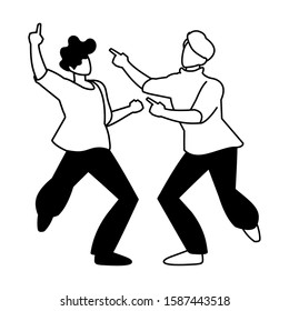 silhouette of men in pose of dancing on white background vector illustration design