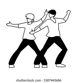 silhouette of men in pose of dancing on white background vector illustration design
