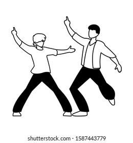 silhouette of men in pose of dancing on white background vector illustration design