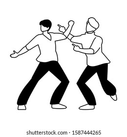 silhouette of men in pose of dancing on white background vector illustration design