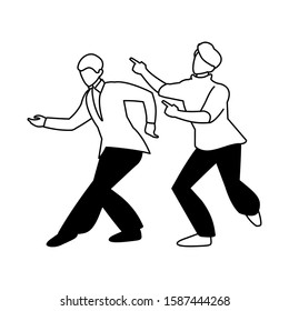silhouette of men in pose of dancing on white background vector illustration design