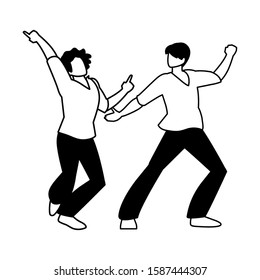 silhouette of men in pose of dancing on white background vector illustration design