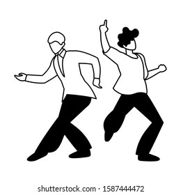 silhouette of men in pose of dancing on white background vector illustration design