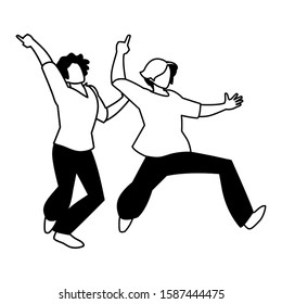 silhouette of men in pose of dancing on white background vector illustration design