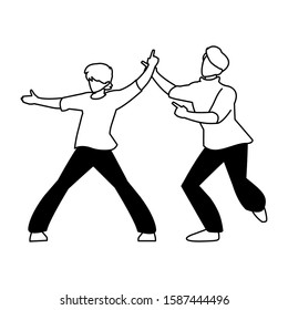 silhouette of men in pose of dancing on white background vector illustration design
