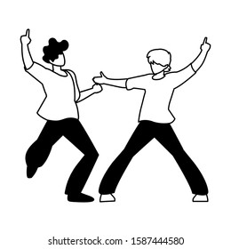 silhouette of men in pose of dancing on white background vector illustration design