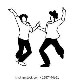silhouette of men in pose of dancing on white background vector illustration design