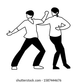 silhouette of men in pose of dancing on white background vector illustration design