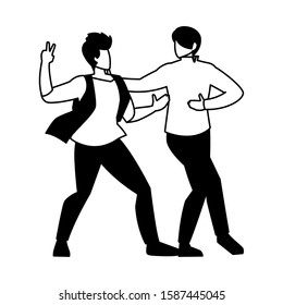 silhouette of men in pose of dancing on white background vector illustration design