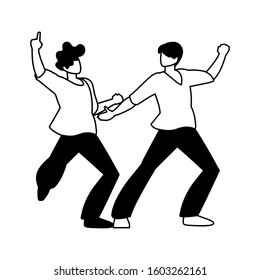 silhouette of men in pose of dancing on white background vector illustration design