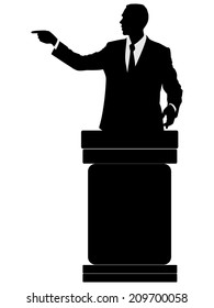 silhouette of men speaking from tribune, vector