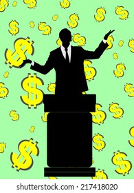silhouette of men speaking from tribune, vector 