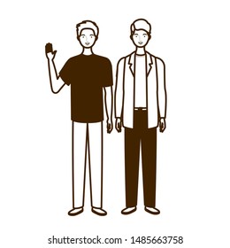 silhouette of men standing on white background