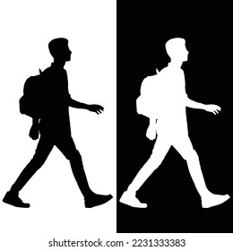 silhouette of men walking in black and white