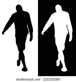 silhouette of men walking in black and white