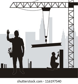 silhouette men working in construction. vector illustration