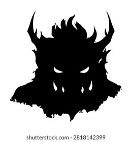 Silhouette of a menacing fiery monster with sharp horns and glowing eyes, ideal for fantasy, gaming, or horror themed projects.