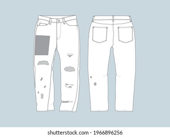 The silhouette of the men's boyfriend jeans with patchwork and repair-