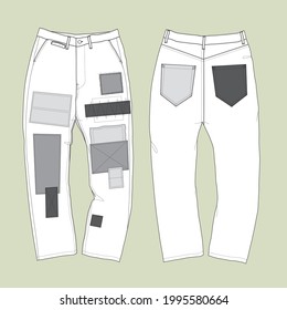 La silueta de los jeans de los hombres con patchwork