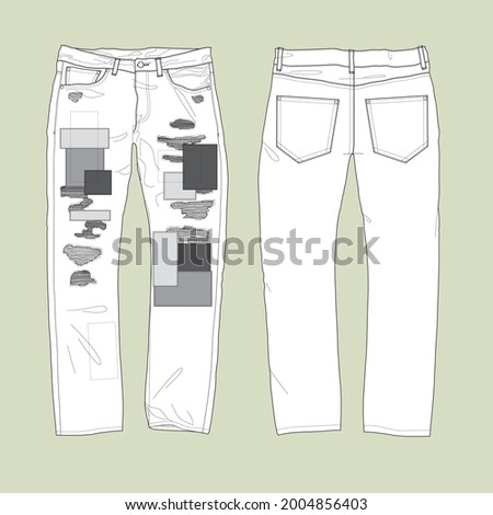 silhouette of the men's straight-leg jeans with patchwork and repair 