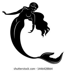 Mermaid Silhouette Hand Drawn Vector Illustration Stock Vector (Royalty ...