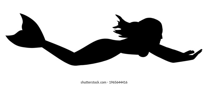 Silhouette of a mermaid, a beautiful young woman on a black background.