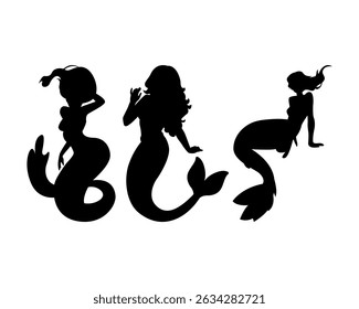 Silhouette of a mermaid collection vector illustration