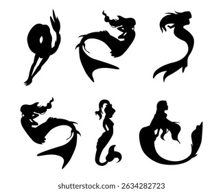 Silhouette of a mermaid collection vector illustration