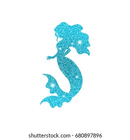 Silhouette of mermaid with dust glitters. White background.