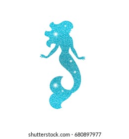 Silhouette of mermaid with dust glitters. White background.