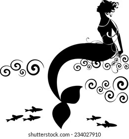 Silhouette of mermaid and fish