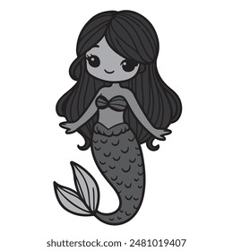 Silhouette of a Mermaid isolated on a white background. Design element, vector illustration. Mermaid Silhouette Vector Art illustration. Jolpori illustration. Mermaid.