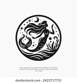 silhouette mermaid logo design template