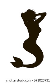 Silhouette of a mermaid on white background