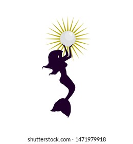 silhouette mermaid with pearl design vector logo icon symbol