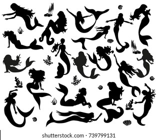 silhouette of a mermaid in the sea, set