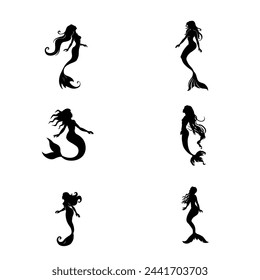 silhouette of mermaid side view vector illustration