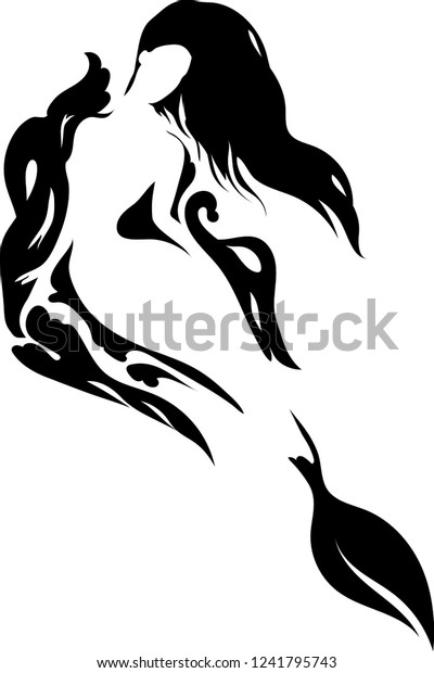 Silhouette Mermaid Sitting On Waves Isolated Stock Vector (Royalty Free ...