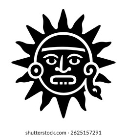 Silhueta da Deidade do Sol Mesoamericana. vetor: Ideal para uso como tatuagem, ícone, web design gráfico e conceitos infográficos."