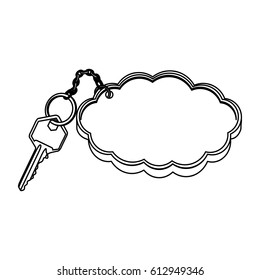 silhouette metal key with keyring in cloud shape vector illustration